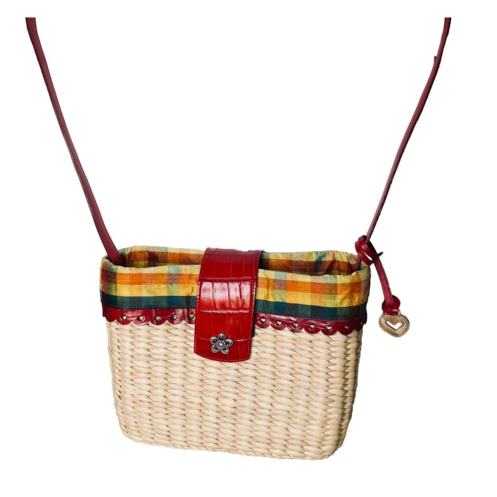 Brighton Straw Shoulder Bag Woven Basket Madras Plaid Picnic Coquette Girl Cute